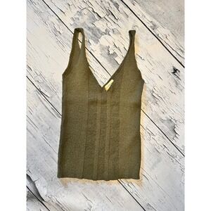 Promesa Olive Green Ribbed Knit V-Neck Tank Top Sleeveless Shirt